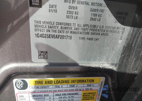 2010 Buick Lacrosse Cxs from USA, damaged, VIN 1G4GE5EV6AF201719